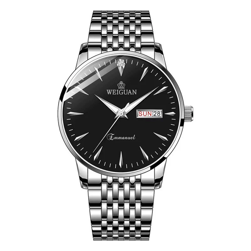Men's Alloy Steel Business Style Round Dial Quartz Waterproof Luminous Double Calendar Watch - Image 3