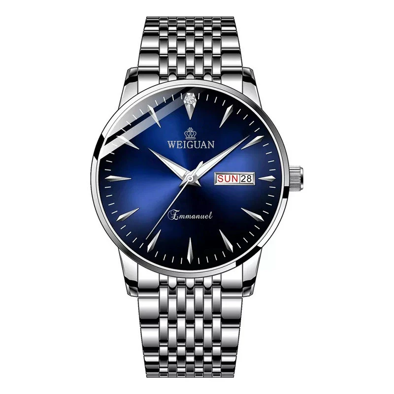 Men's Alloy Steel Business Style Round Dial Quartz Waterproof Luminous Double Calendar Watch - Image 4