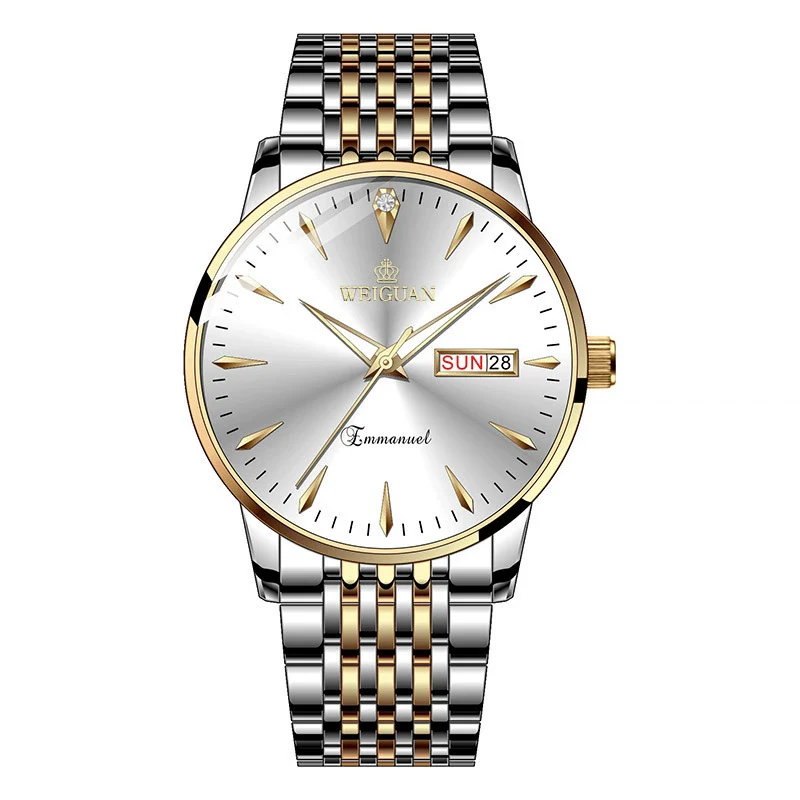 Men's Alloy Steel Business Style Round Dial Quartz Waterproof Luminous Double Calendar Watch - Image 5