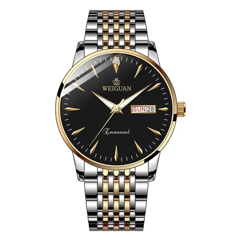 Men's Alloy Steel Business Style Round Dial Quartz Waterproof Luminous Double Calendar Watch - Image 6