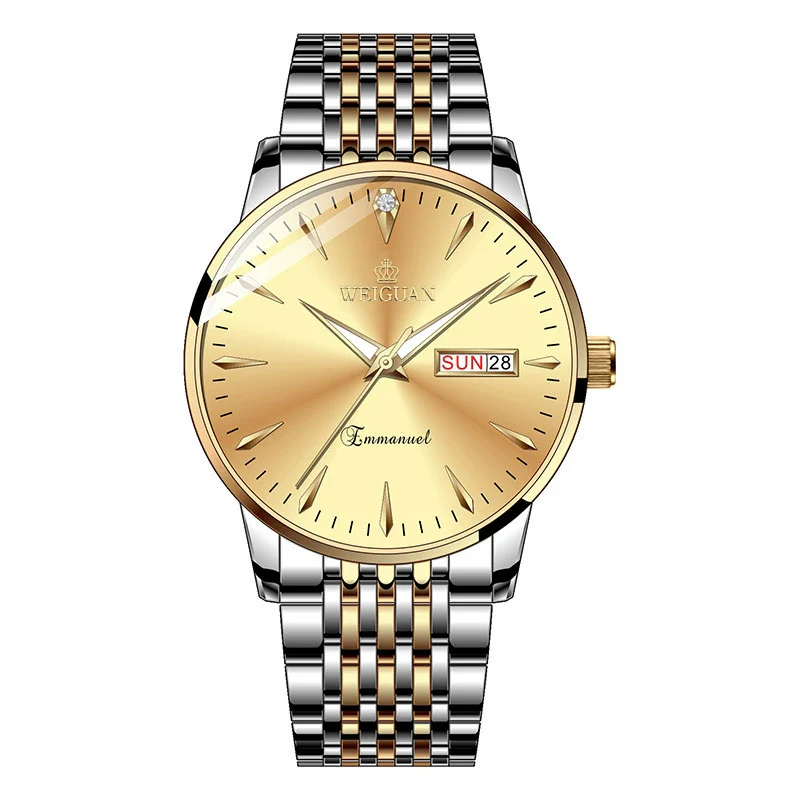 Men's Alloy Steel Business Style Round Dial Quartz Waterproof Luminous Double Calendar Watch - Image 7