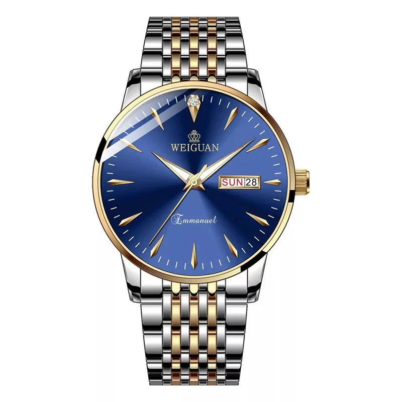 Men's Alloy Steel Business Style Round Dial Quartz Waterproof Luminous Double Calendar Watch - Image 8