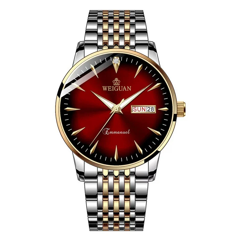 Men's Alloy Steel Business Style Round Dial Quartz Waterproof Luminous Double Calendar Watch - Image 9