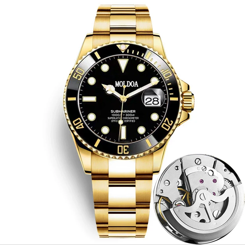 Men's Automatic Fake Mechanical Waterproof Luminous Calendar Watch With Alloy Case And Strap Stainless Steel Butterfly Buckle Round Dial - Image 2