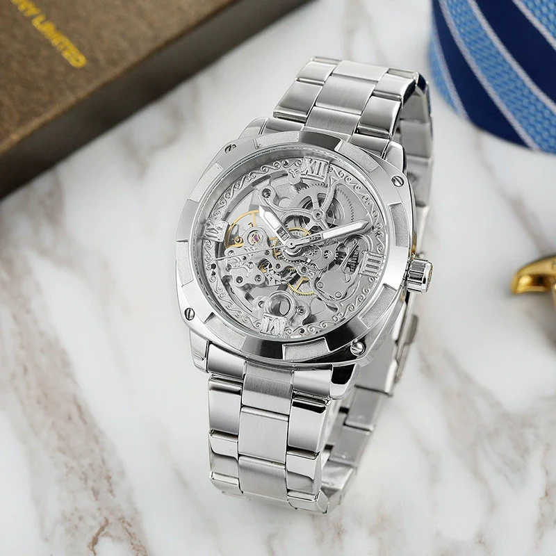 Men's Automatic Mechanical Square Dial Metal Case Stainless Steel Belt Casual Watch - Image 4