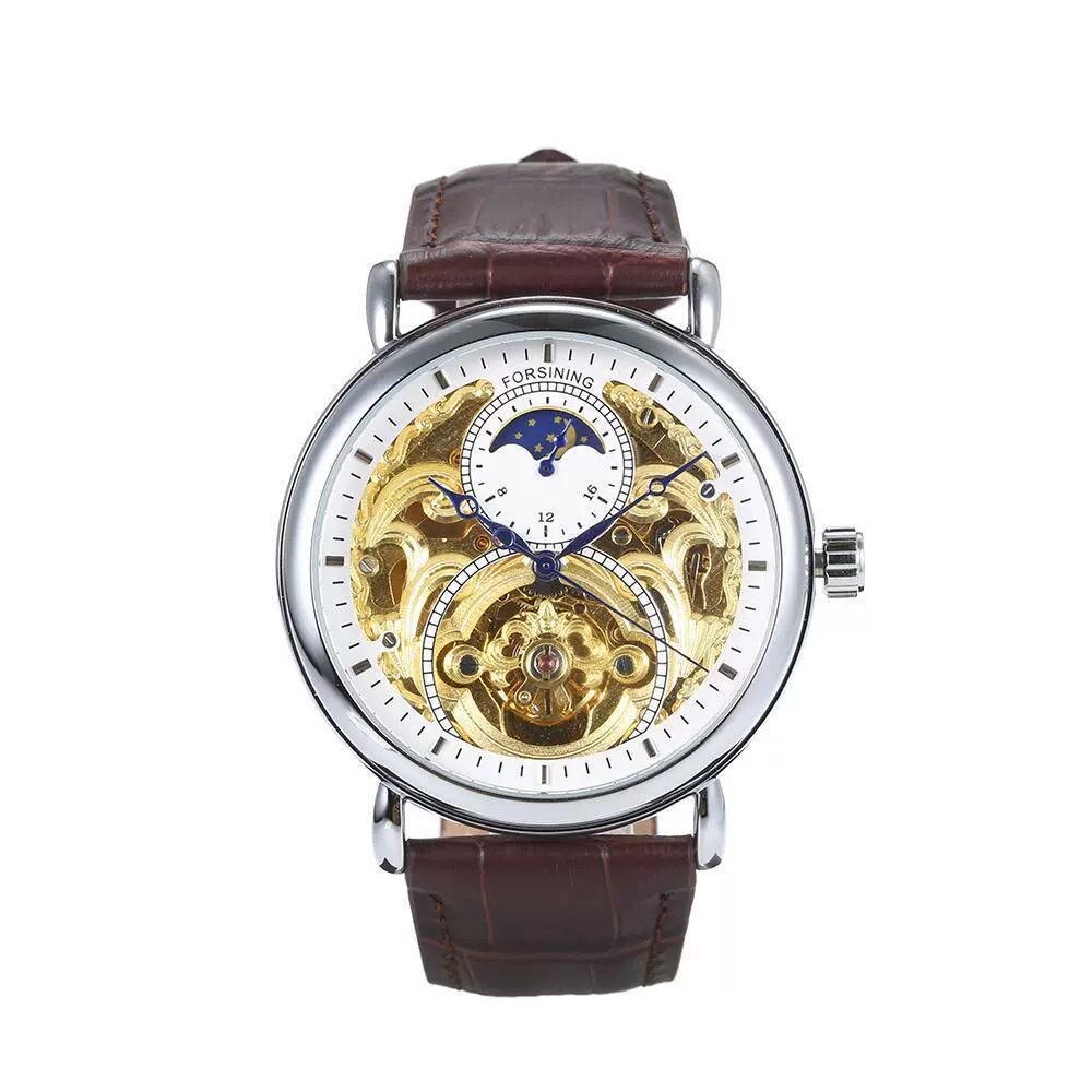 Men's Automatic Mechanical Watch Alloy Case Genuine Leather Strap Stainless Steel Clasp Round Dial Cut Out Transparent Bottom Leisure Style - Image 9