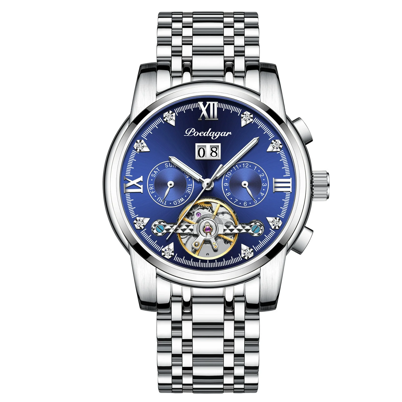 Men's Automatic Mechanical Watch Alloy Case Stainless Steel Strap Round Dial Sapphire Crystal Glass Mirror Business Style - Image 2