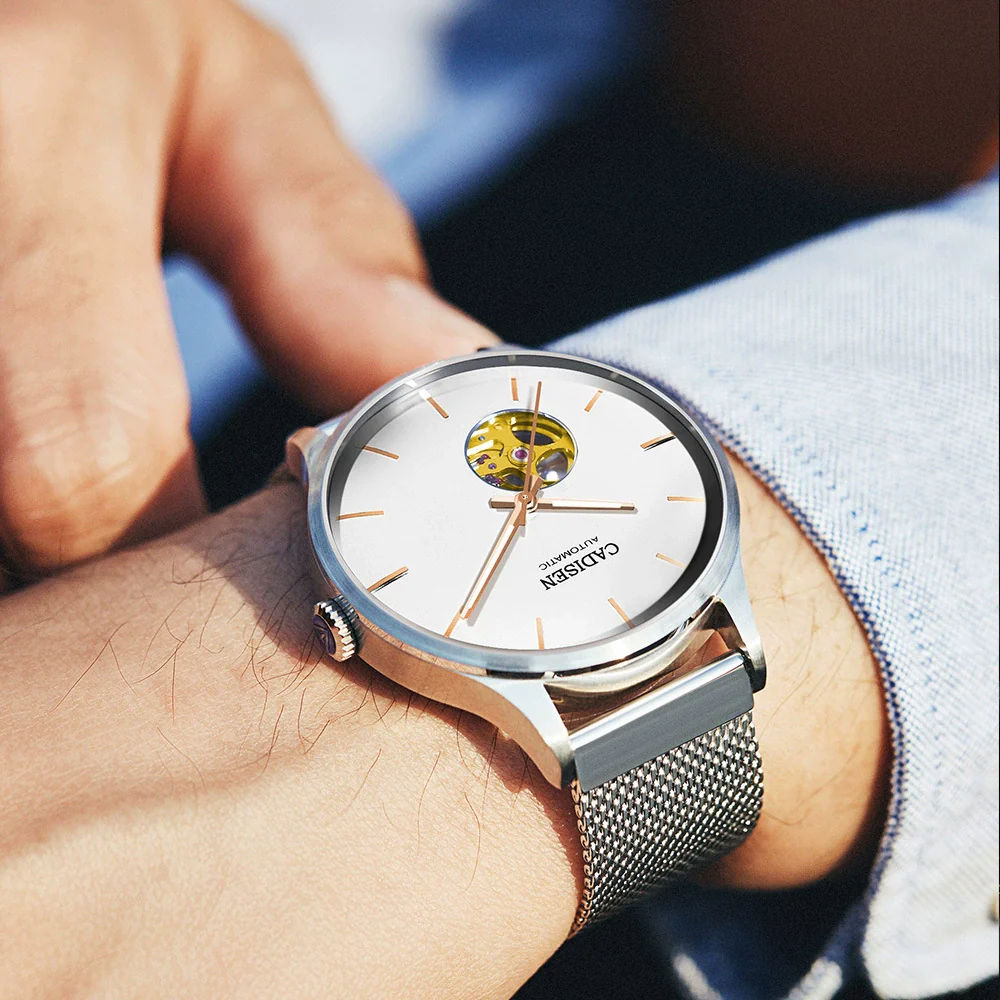 Men's Automatic Mechanical Watch Stainless Steel Case And Strap Round Dial Sapphire Glass Mirror Hollow Movement Luminous - Image 4