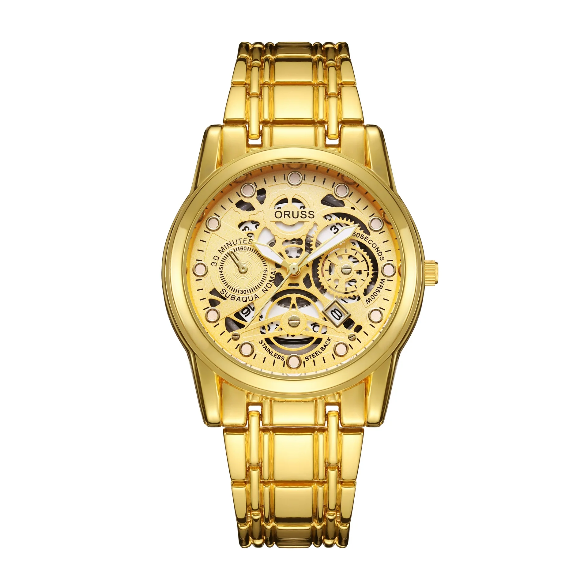 Men's Automatic Movement Hollow Calendar Luminous Alloy And Stainless Steel Round Wrist Watch With Spiral Crown And Single Folding Buckle - Image 5