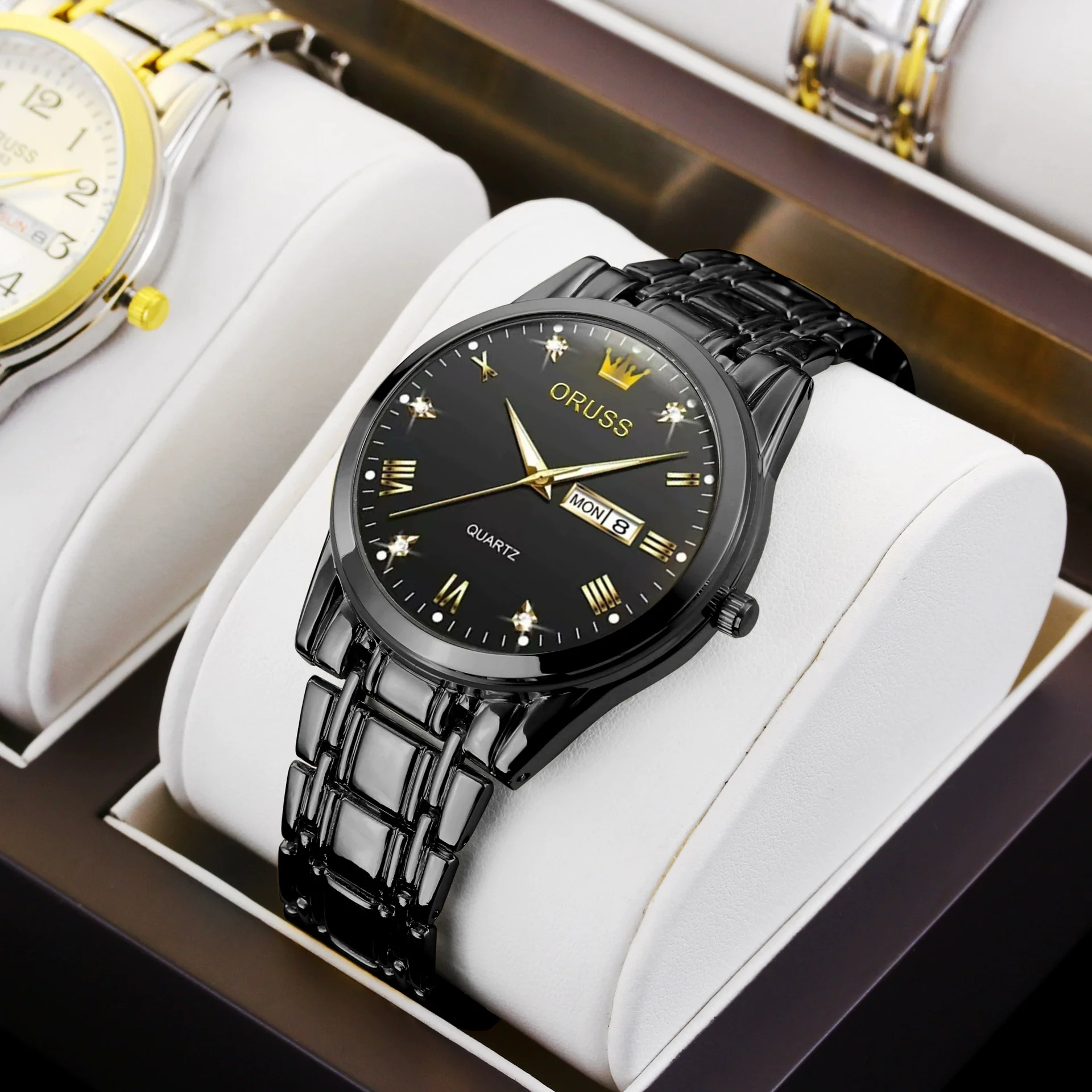 Men's Automatic Quartz Business Wrist Watch With Luminous Waterproof Calendar Round Dial Alloy Case Steel Strap Coated Glass Mirror - Image 17