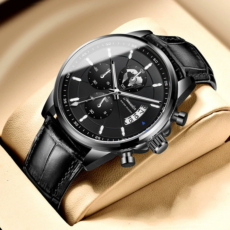 Men's Automatic Waterproof Luminous Calendar Alloy And Genuine Leather Watches With Round Dial And Onion Crown In Leisure Style - Image 3