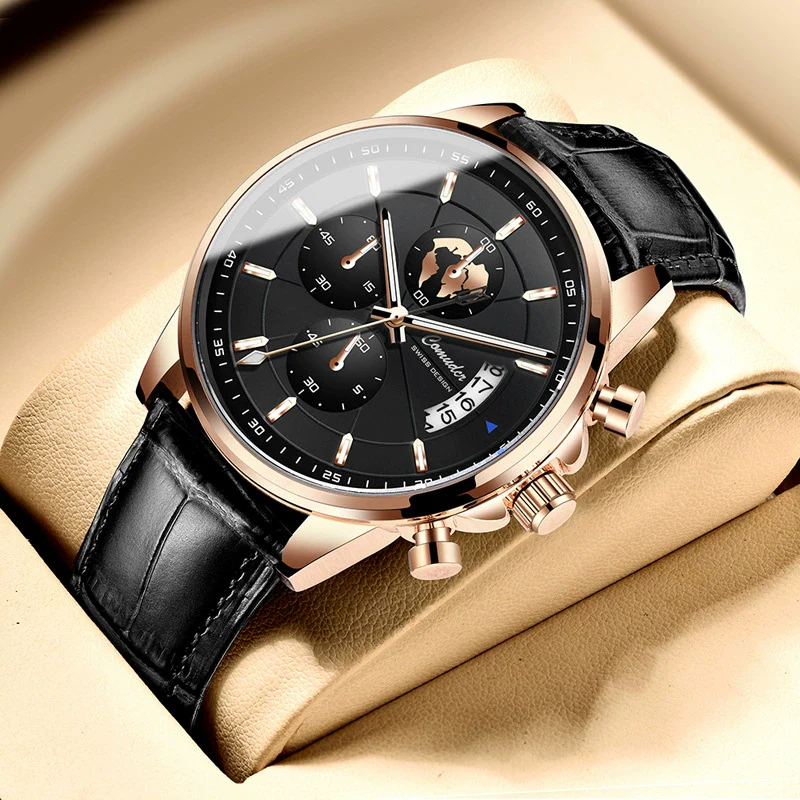 Men's Automatic Waterproof Luminous Calendar Alloy And Genuine Leather Watches With Round Dial And Onion Crown In Leisure Style - Image 4