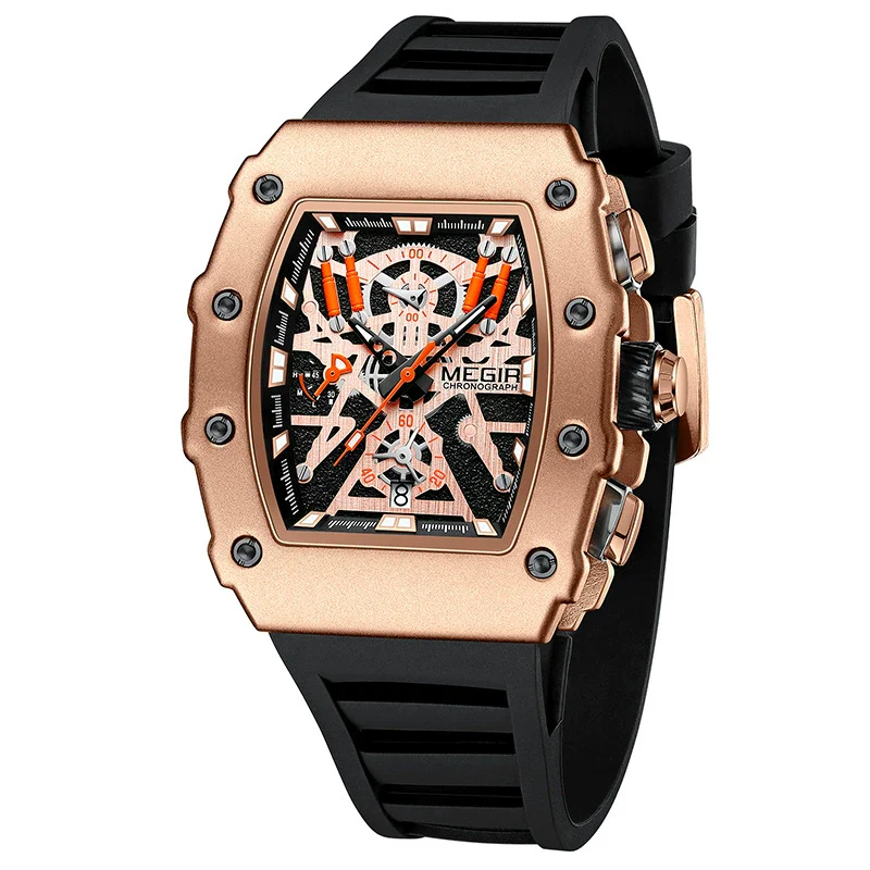 Men's Barrel Shaped Silicone And Stainless Steel Watch With Chronograph Function - Image 2
