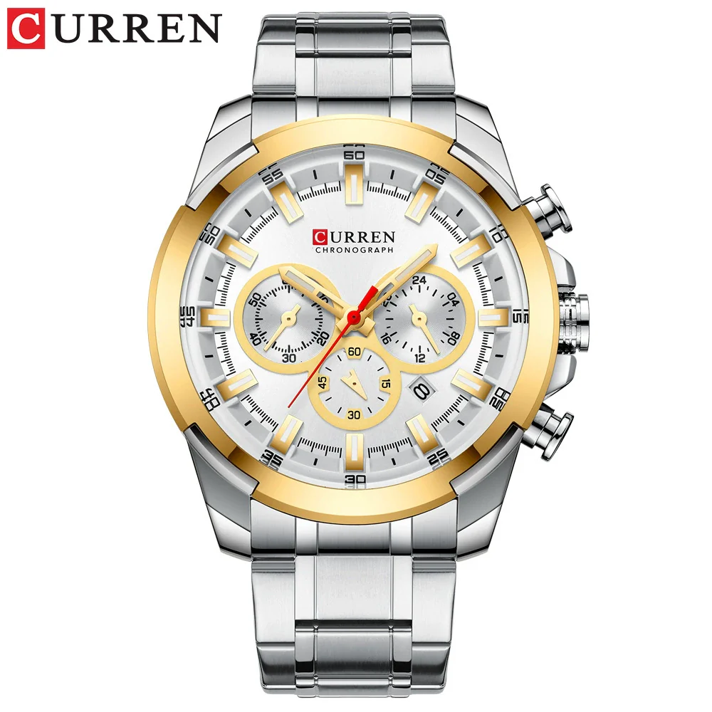 Men's Business Alloy Case Stainless Steel Strap Waterproof Quartz Multi Function Calendar Round Dial Watch - Image 10