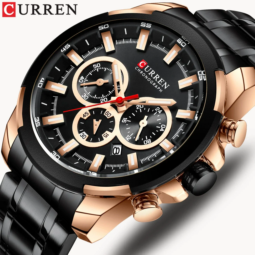 Men's Business Alloy Case Stainless Steel Strap Waterproof Quartz Multi Function Calendar Round Dial Watch - Image 3