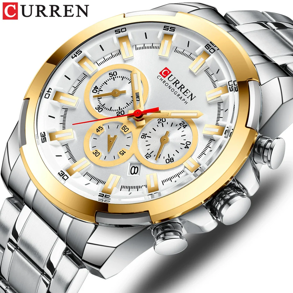 Men's Business Alloy Case Stainless Steel Strap Waterproof Quartz Multi Function Calendar Round Dial Watch - Image 5