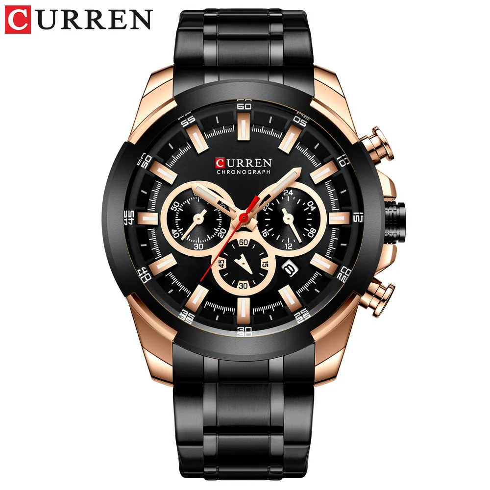 Men's Business Alloy Case Stainless Steel Strap Waterproof Quartz Multi Function Calendar Round Dial Watch - Image 8