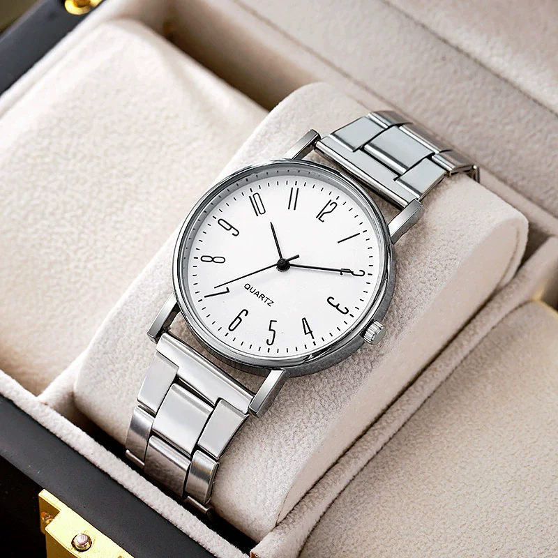 Men's Business Quartz Watch Alloy Case Stainless Steel Band Round Dial