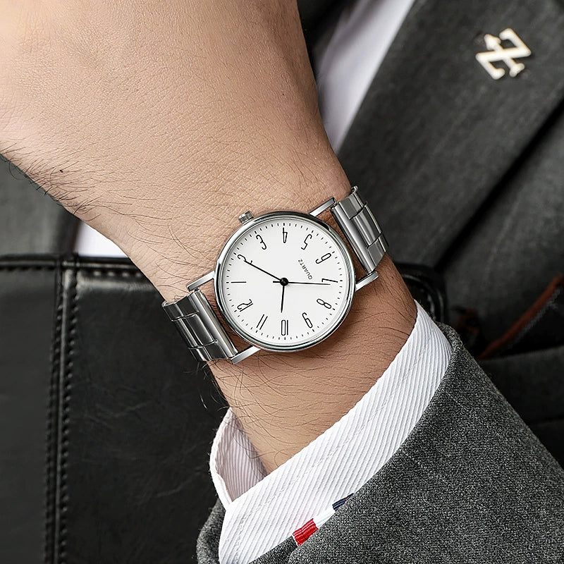 Men's Business Quartz Watch Alloy Case Stainless Steel Band Round Dial - Image 3