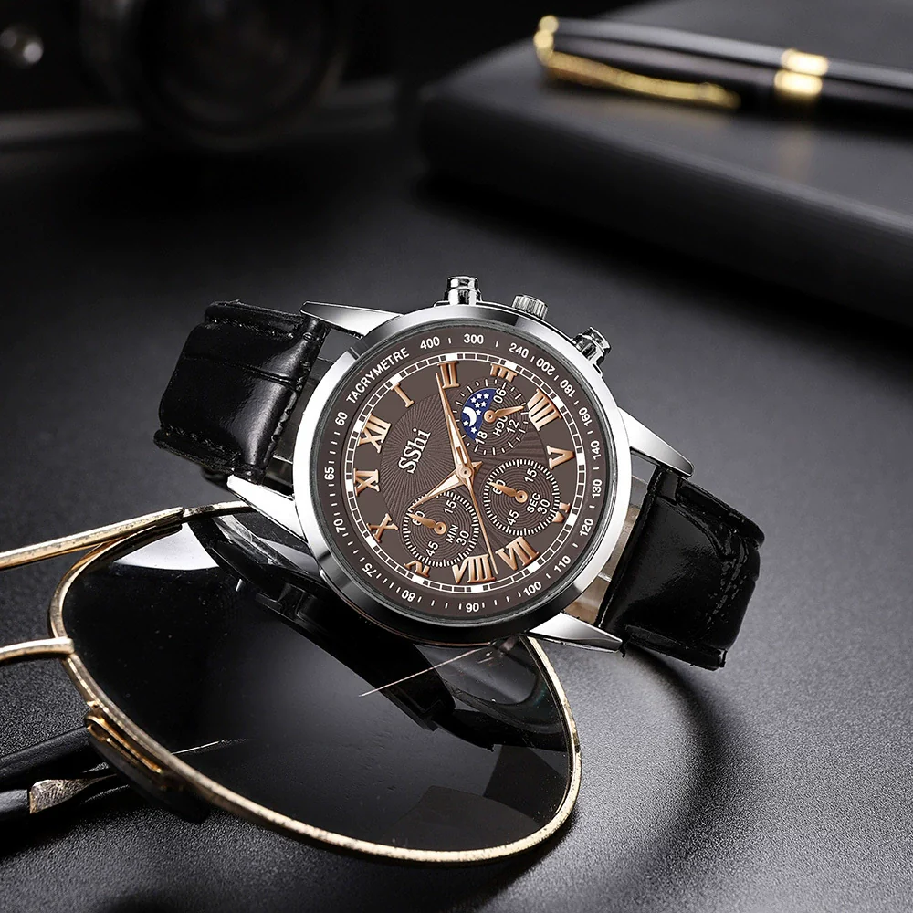 Men's Business Quartz Wrist Watch Alloy Case And Strap Round Dial Titanium Metal Clasp