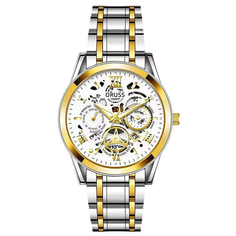 Men's Business Style Alloy Case And Strap Round Dial Waterproof Luminous Hollowout Diamond Set Watch - Image 5