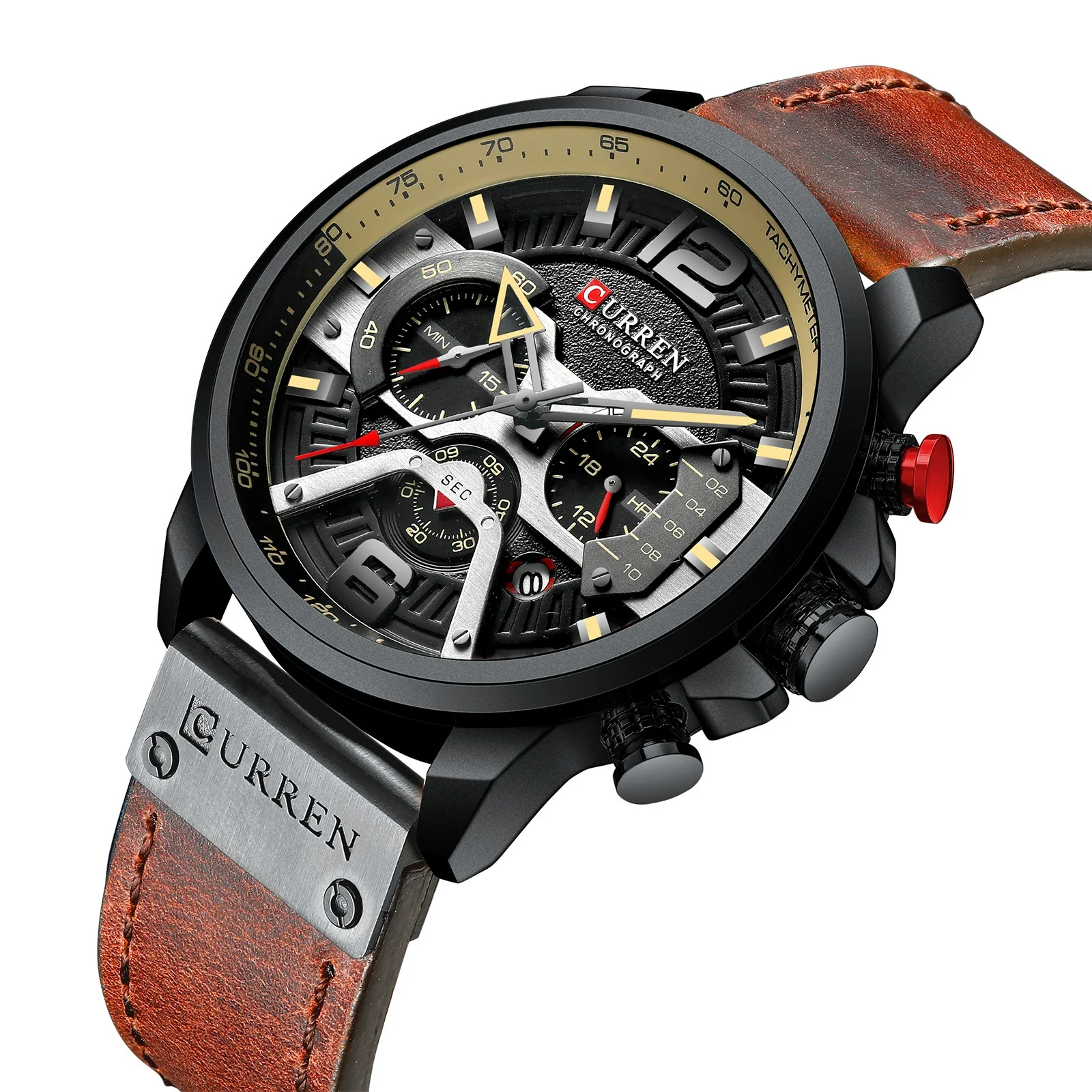 Men's Business Style Alloy Case Genuine Leather Strap Round Dial Watch - Image 4