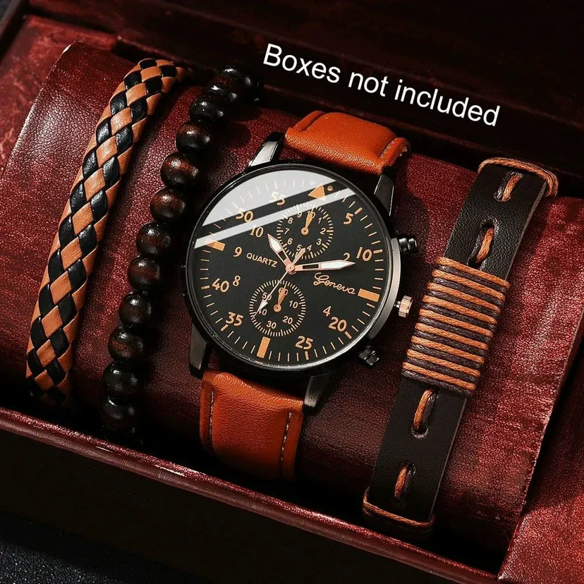 Men's Business Style Alloy Case Mineral Reinforced Glass Mirror Stainless Steel Buckle Imitation Leather Strap Round Dial Quartz Watch - Image 38