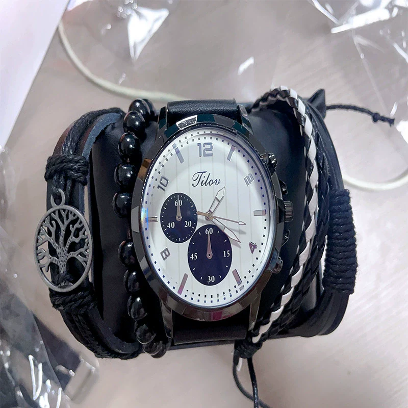 Men's Business Style Alloy Case Quartz Watch With Imitation Leather Strap And Round Dial - Image 10
