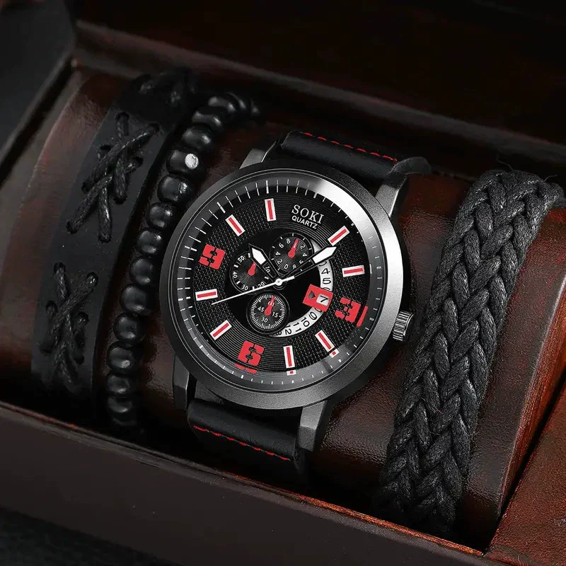 Men's Business Style Alloy Case Quartz Watch With Imitation Leather Strap And Round Dial - Image 7