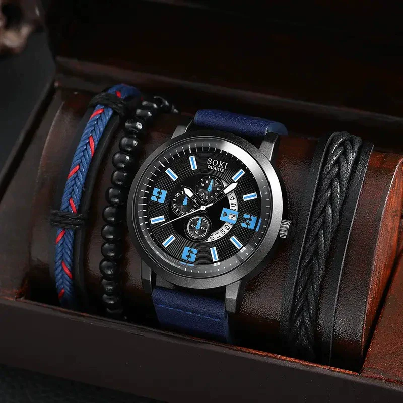 Men's Business Style Alloy Case Quartz Watch With Imitation Leather Strap And Round Dial - Image 8