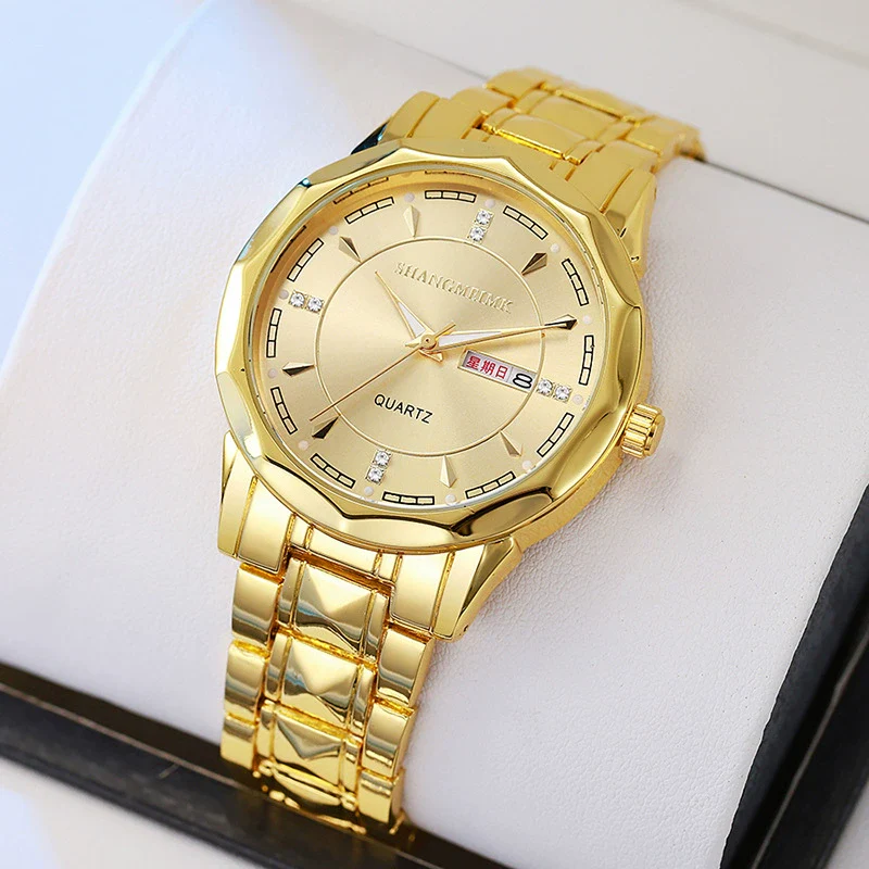 Men's Business Style Luminous Waterproof Double Calendar Quartz Watches Metal Case Stainless Steel Band Round Dial - Image 2