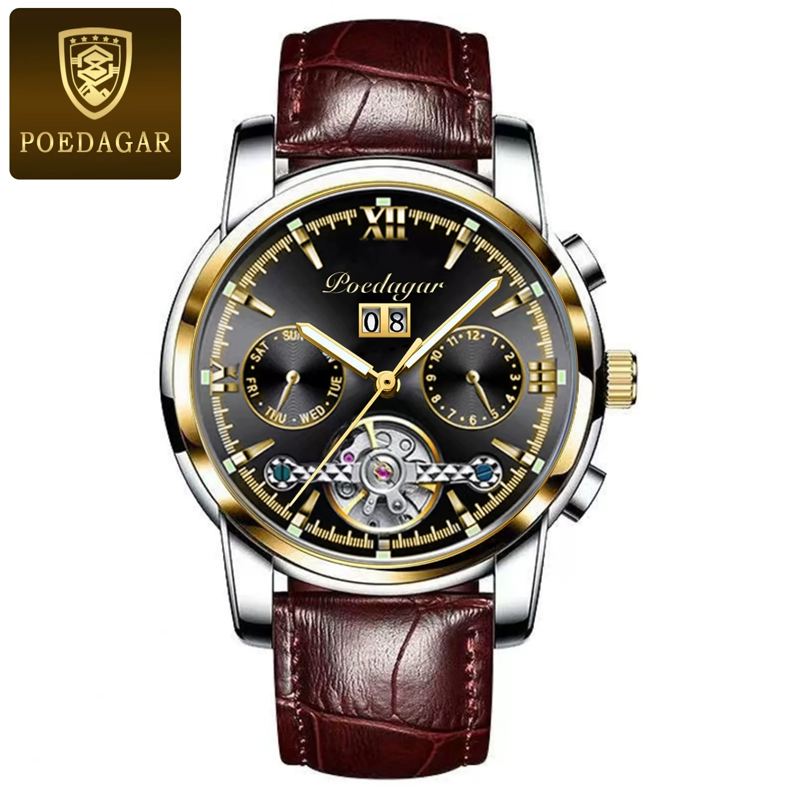 Men's Business Style Multifunctional Mechanical Watch With Round Dial Alloy Case Mineral Strengthened Mirror Stainless Steel Strap - Image 10