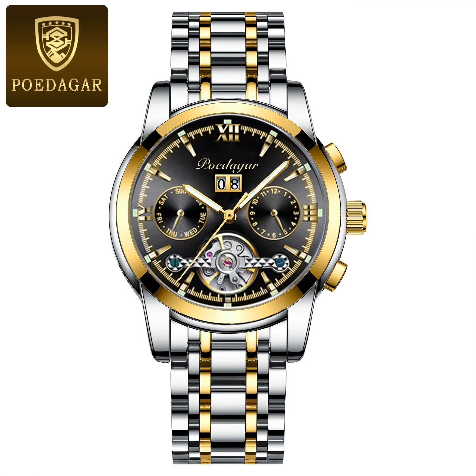 Men's Business Style Multifunctional Mechanical Watch With Round Dial Alloy Case Mineral Strengthened Mirror Stainless Steel Strap - Image 5