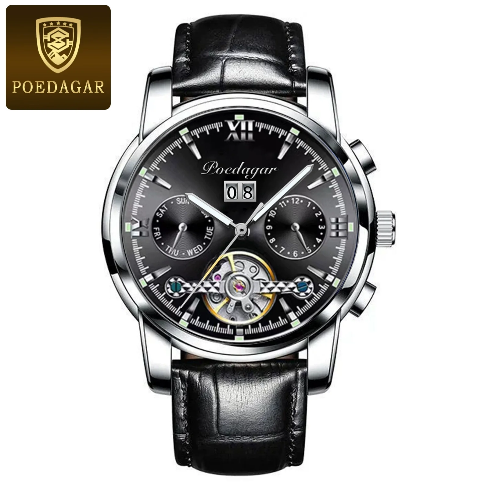 Men's Business Style Multifunctional Mechanical Watch With Round Dial Alloy Case Mineral Strengthened Mirror Stainless Steel Strap - Image 9