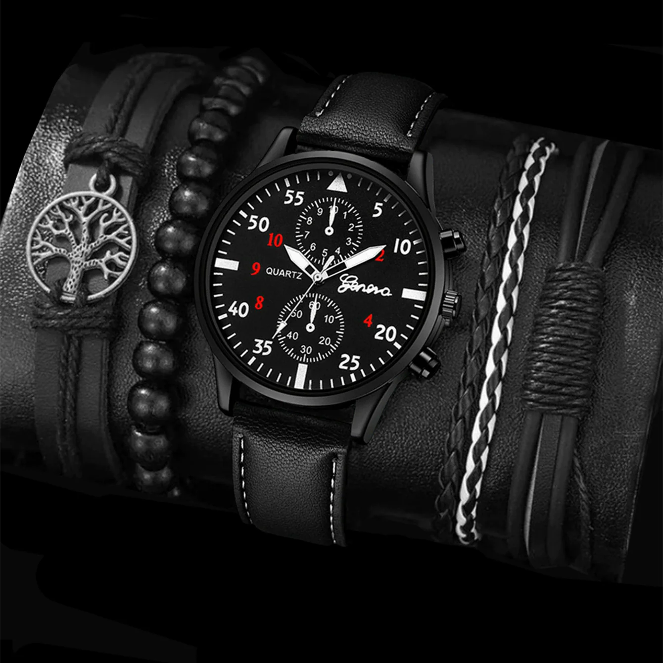 Men's Casual Alloy Case Stainless Steel Buckle Imitation Leather Strap Round Dial Quartz Watch - Image 2
