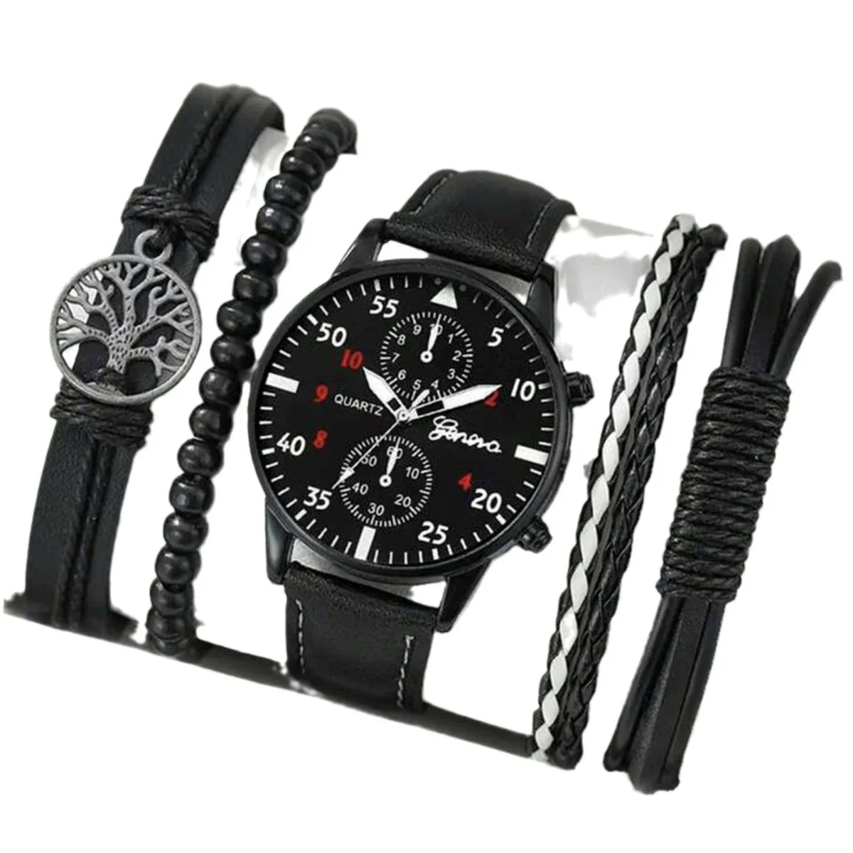 Men's Casual Alloy Case Stainless Steel Buckle Imitation Leather Strap Round Dial Quartz Watch - Image 5