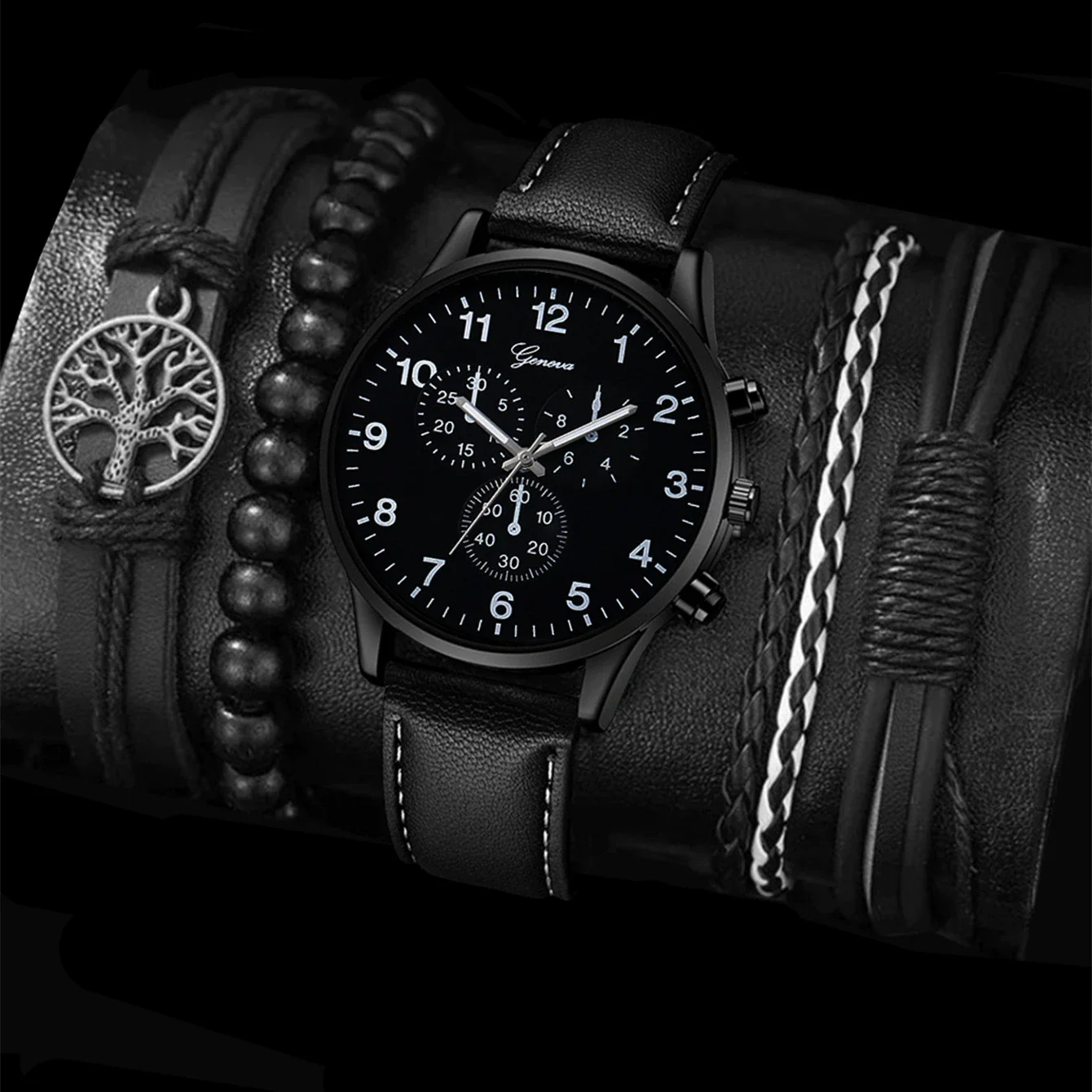 Men's Casual Alloy Case Stainless Steel Buckle Imitation Leather Strap Round Dial Quartz Watch - Image 7