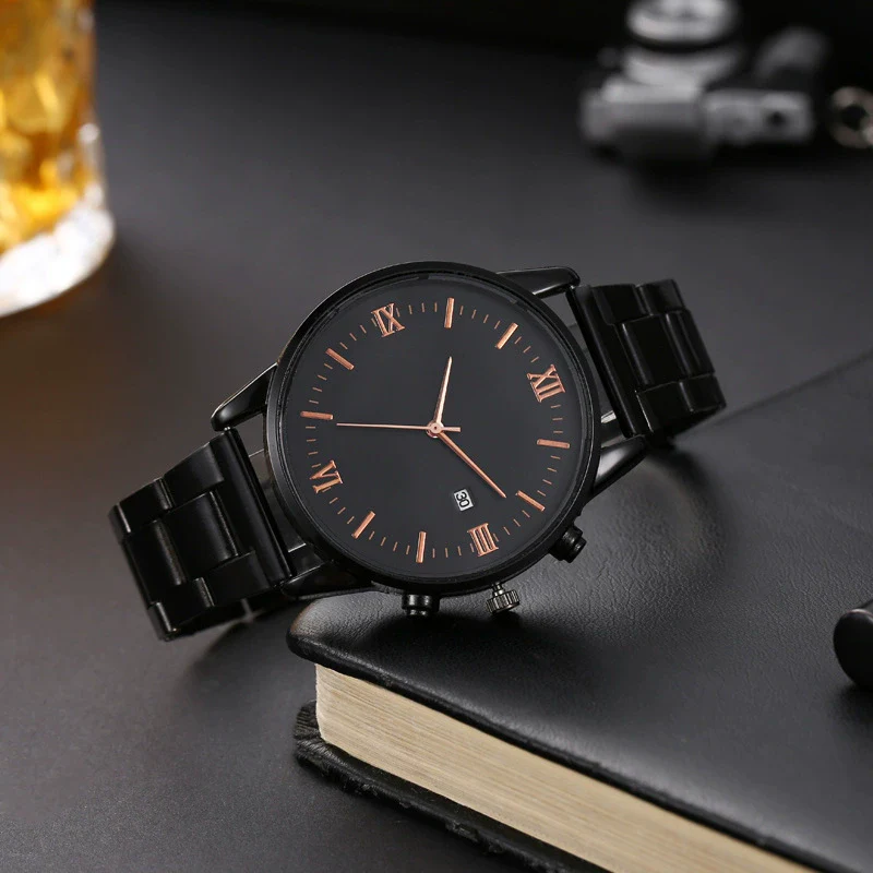 Men's Casual Alloy Iron Belt Quartz Watch With Roman Numerals And Round Dial - Image 2