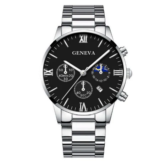 Men's Casual Alloy Quartz Watch With Fake Three Eye Calendar Roman Scale And Round Dial - Image 5