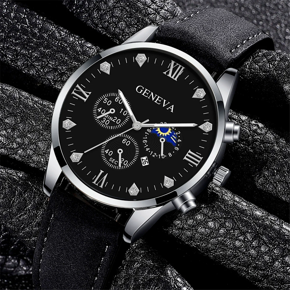 Men's Casual Fashion Quartz Watch And Belt Set With Alloy Case Imitation Leather Strap And Stainless Steel Clasp Round Dial - Image 16