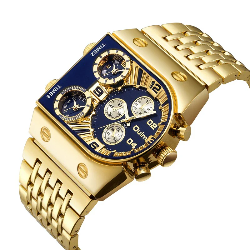 Men's Casual Metal And Stainless Steel Rectangle Dial Luminous Multitime Zone Watch - Image 5
