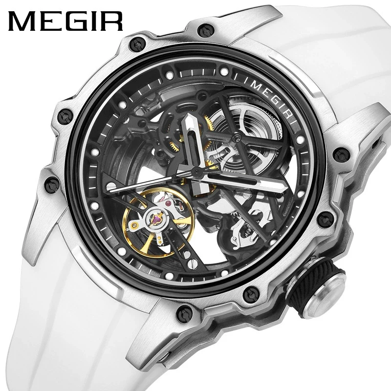 Men's Casual Sports Watch With Mechanical Movement Waterproof Luminous Feature Silicone Strap Stainless Steel Case And Mineral Reinforced Glass Mirror