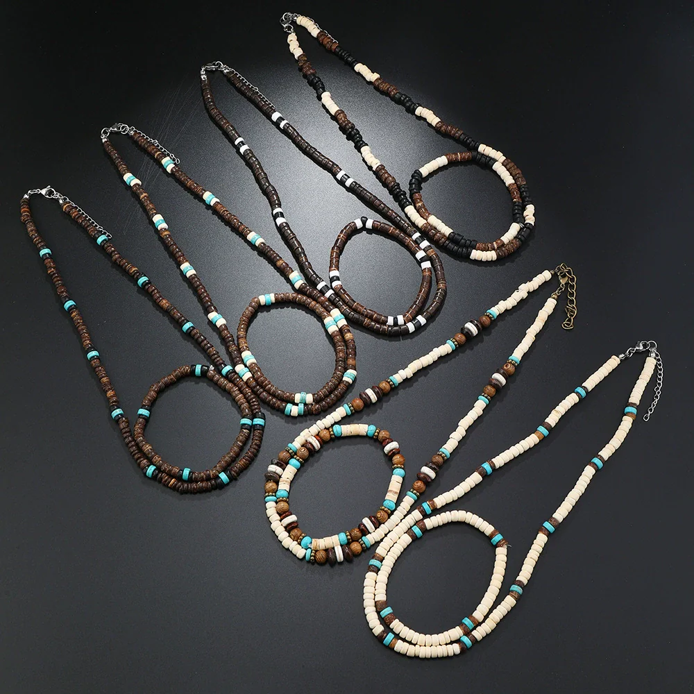 Men's Coconut Shell Handmade Beads Plant Flowers Clavicle Chain Necklace