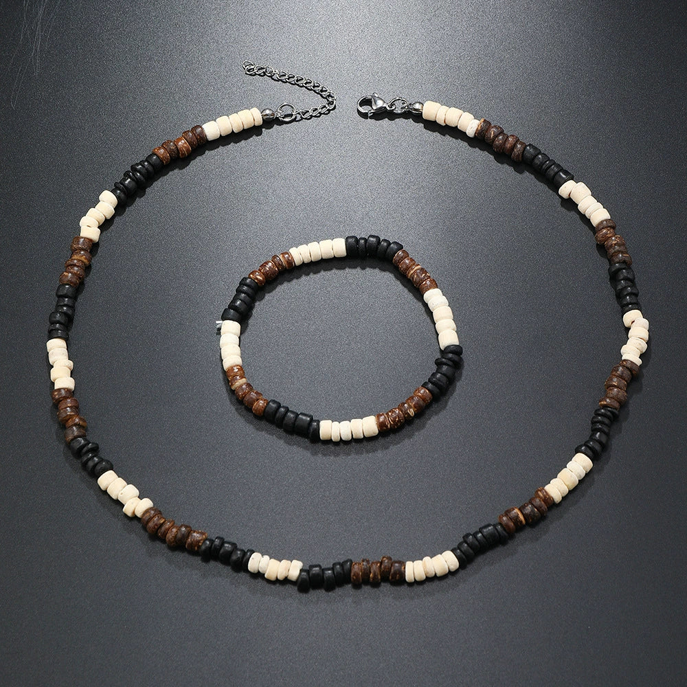 Men's Coconut Shell Handmade Beads Plant Flowers Clavicle Chain Necklace - Image 2