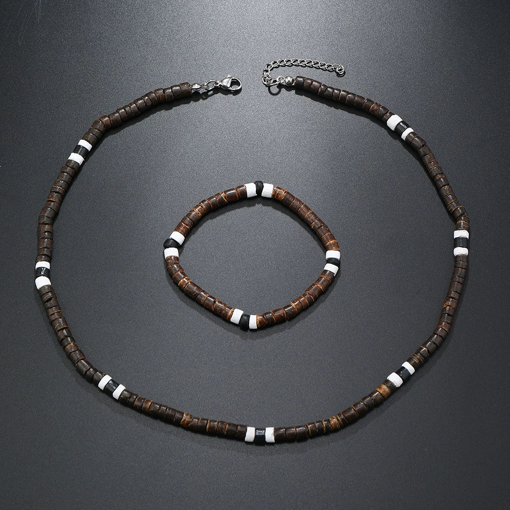 Men's Coconut Shell Handmade Beads Plant Flowers Clavicle Chain Necklace - Image 6