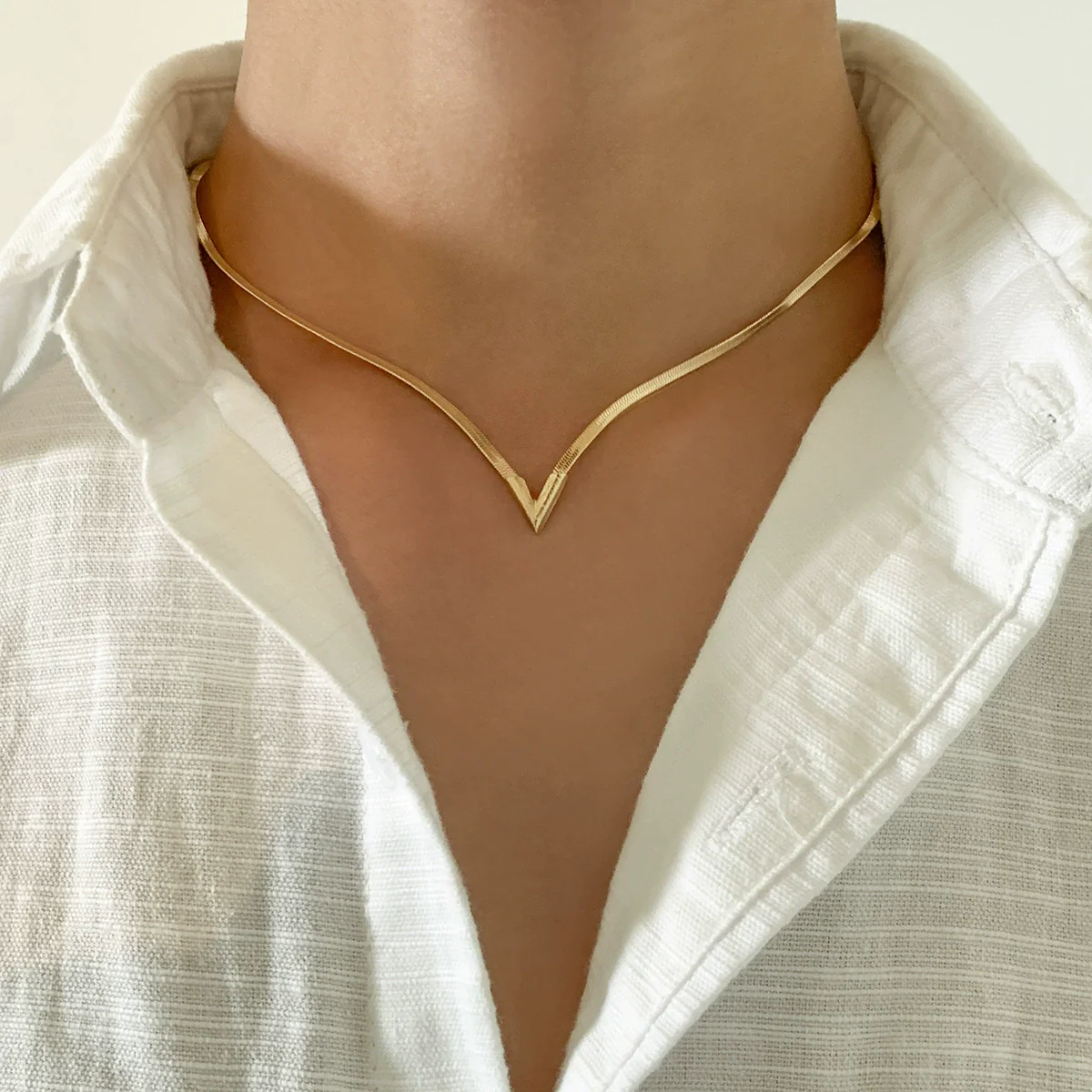 Men's Copper Snake Chain Necklace Geometric Electroplated