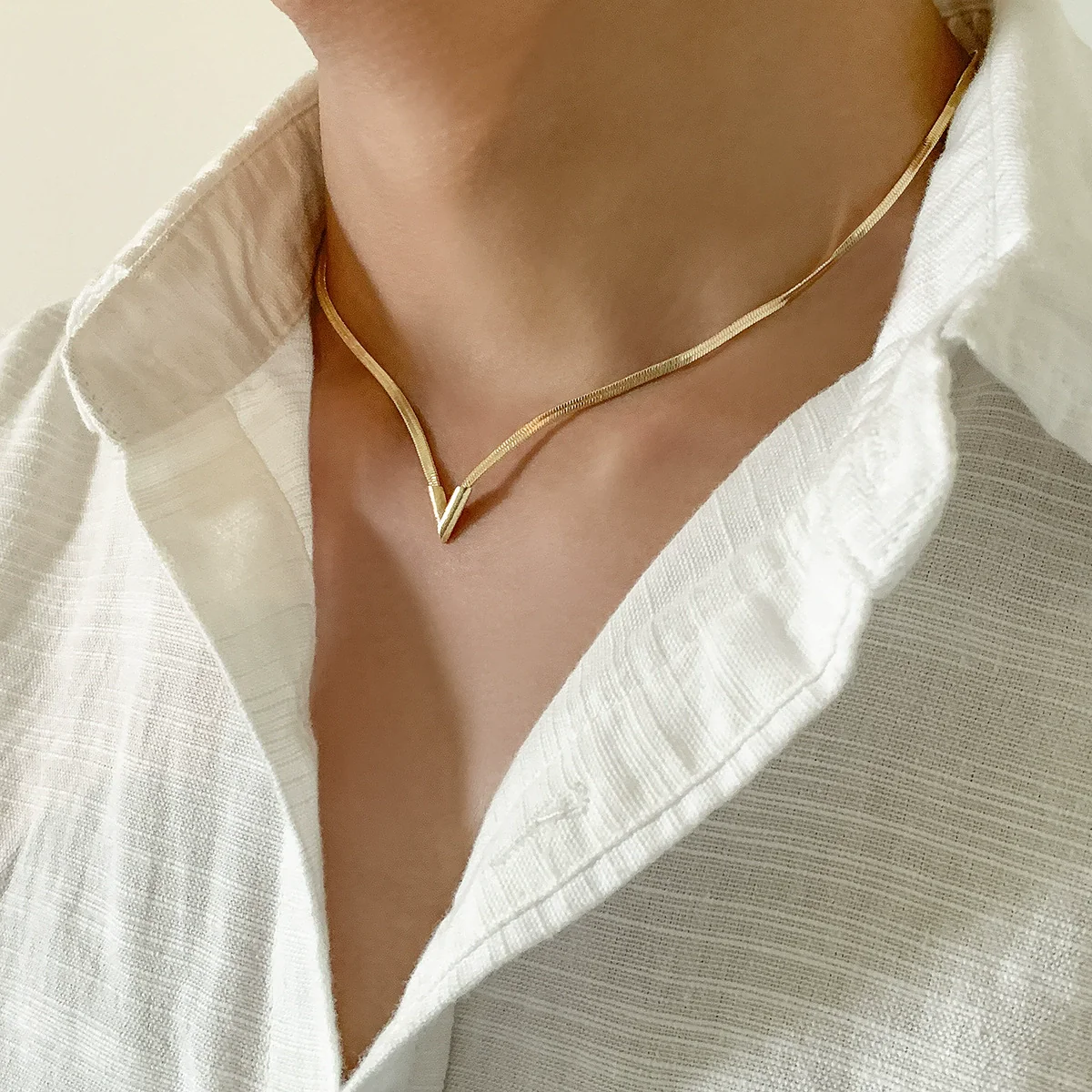 Men's Copper Snake Chain Necklace Geometric Electroplated - Image 2