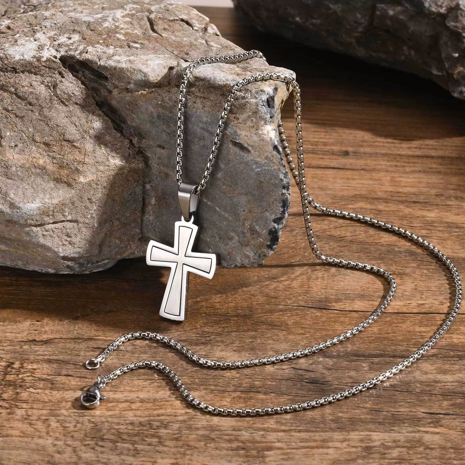 Men's Cross Pendant Necklace Stainless Steel Geometric Fashion Polish - Image 11