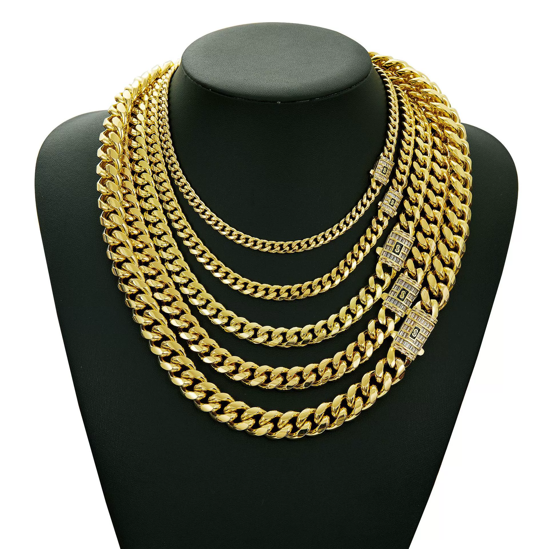 Men's Cuban Chain Necklace Stainless Steel Titanium Steel With Electroplated Copper Buckle And Micropaved Zircon Geometric Design Polishing Treatment - Image 3