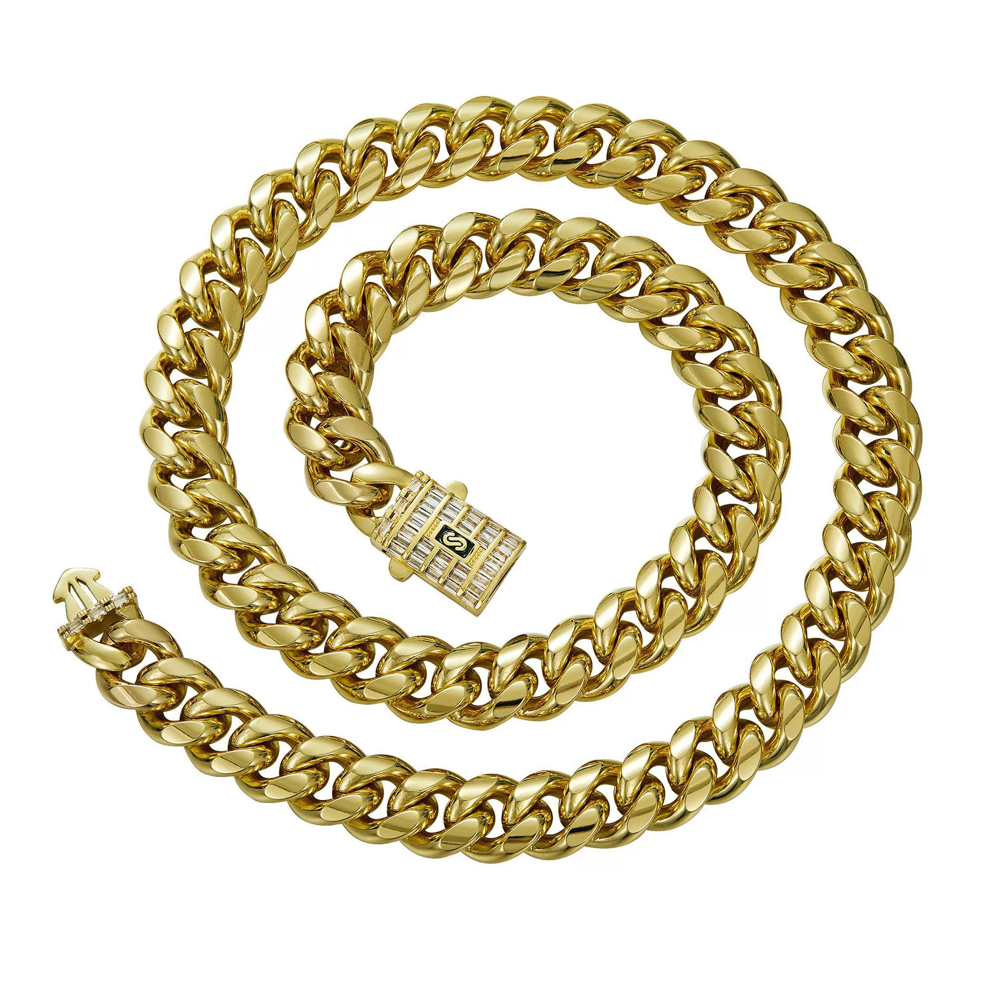Men's Cuban Chain Necklace Stainless Steel Titanium Steel With Electroplated Copper Buckle And Micropaved Zircon Geometric Design Polishing Treatment - Image 5